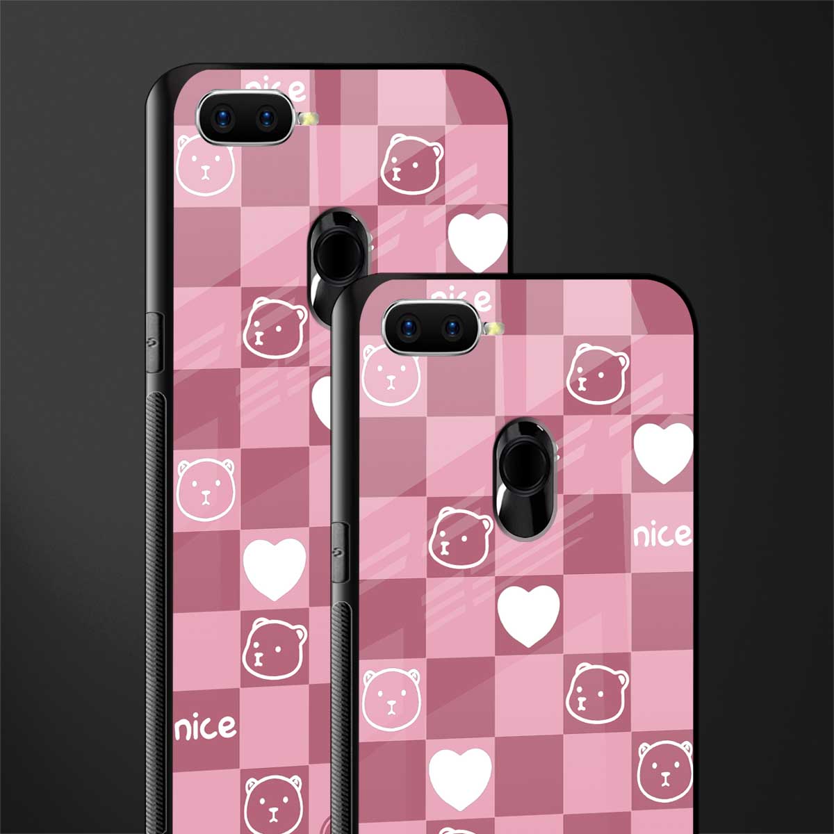 aesthetic bear pattern pink edition glass case for oppo a7 image-2