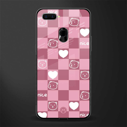 aesthetic bear pattern pink edition glass case for oppo a7 image
