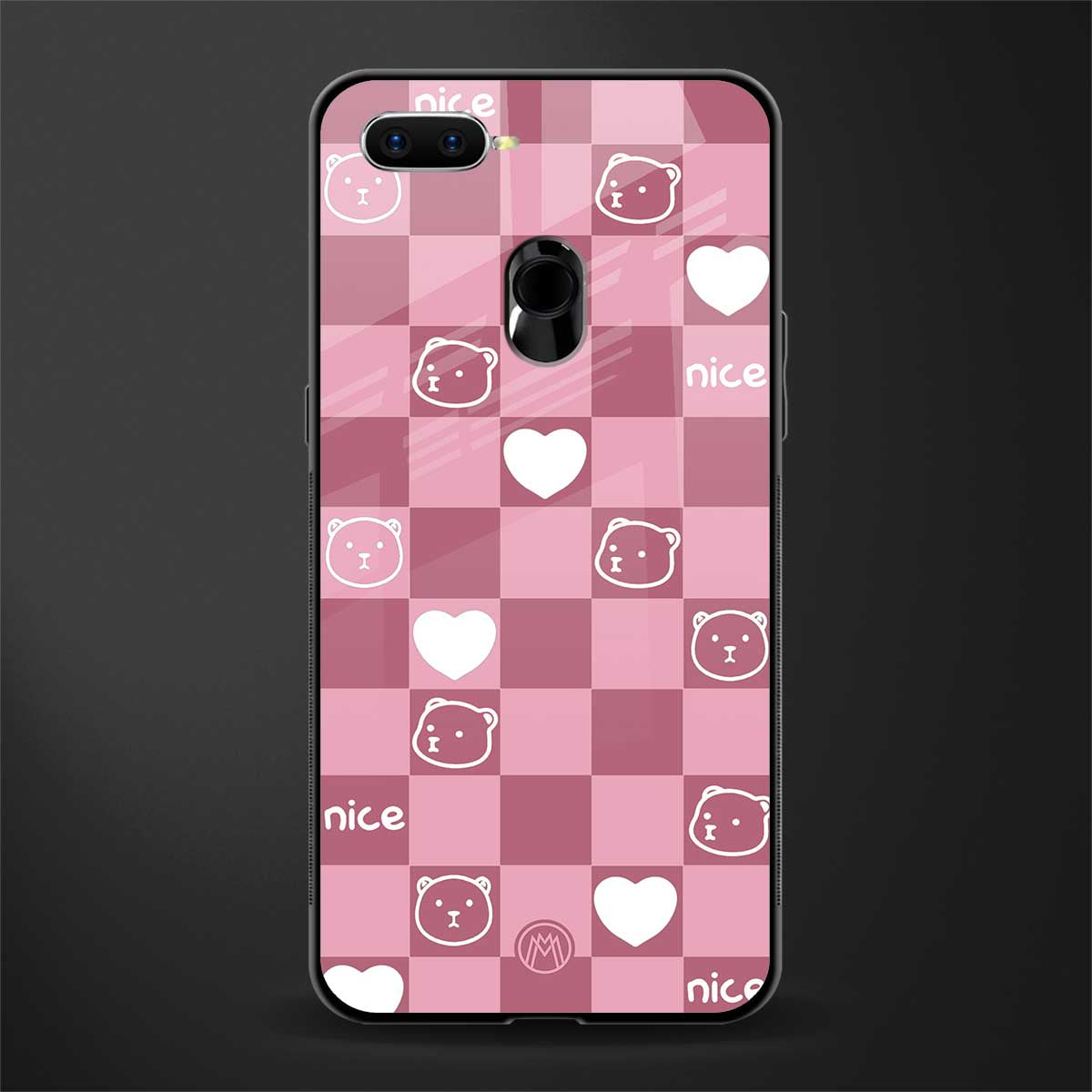 aesthetic bear pattern pink edition glass case for oppo a5s image