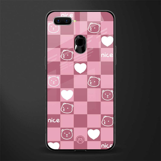 aesthetic bear pattern pink edition glass case for oppo a5s image