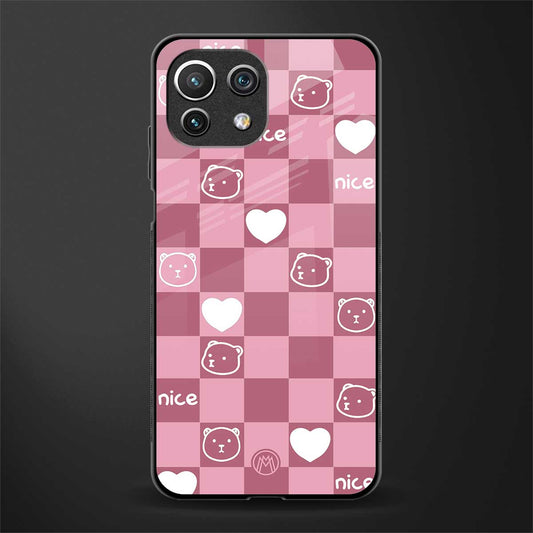 aesthetic bear pattern pink edition glass case for mi 11 lite image