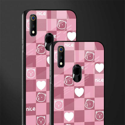 aesthetic bear pattern pink edition glass case for realme 3 pro image-2