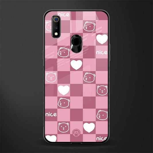 aesthetic bear pattern pink edition glass case for realme 3 image