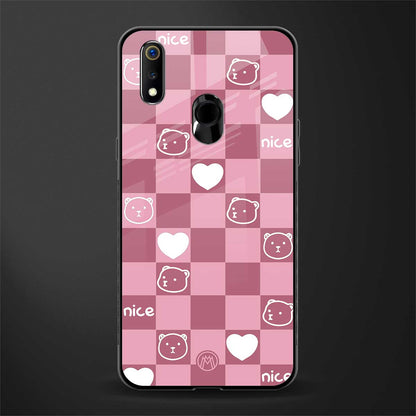 aesthetic bear pattern pink edition glass case for realme 3 pro image