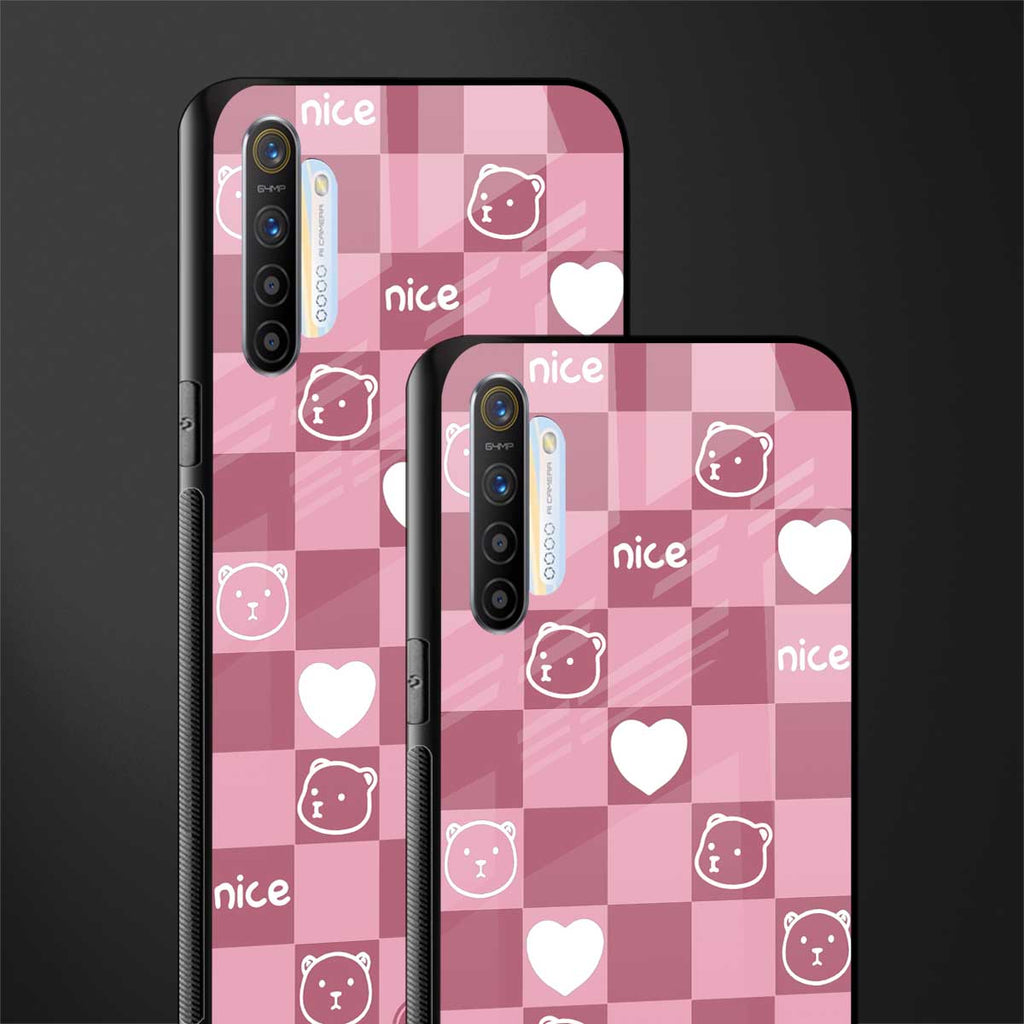 aesthetic bear pattern pink edition glass case for realme xt image-2