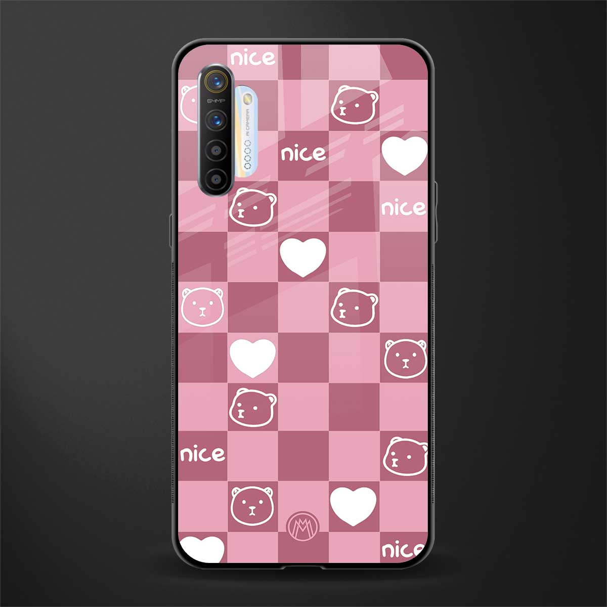 aesthetic bear pattern pink edition glass case for realme x2 image