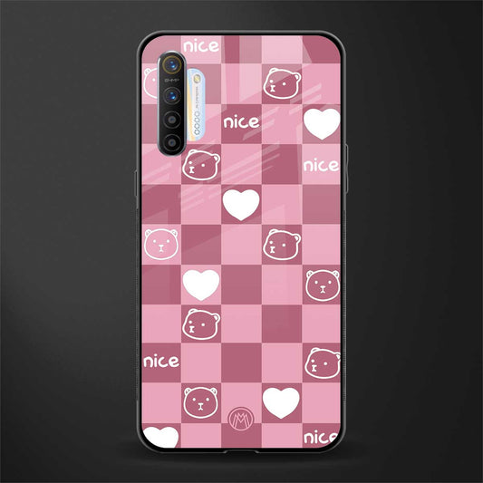 aesthetic bear pattern pink edition glass case for realme xt image