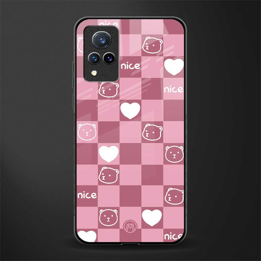 aesthetic bear pattern pink edition glass case for vivo v21 5g image