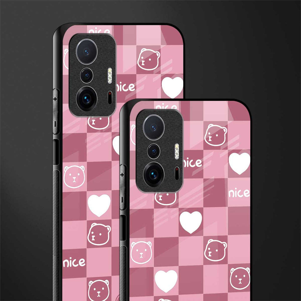 aesthetic bear pattern pink edition glass case for mi 11t pro 5g image-2