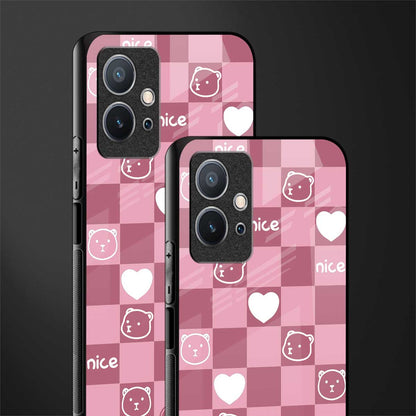 aesthetic bear pattern pink edition glass case for vivo t1 5g image-2