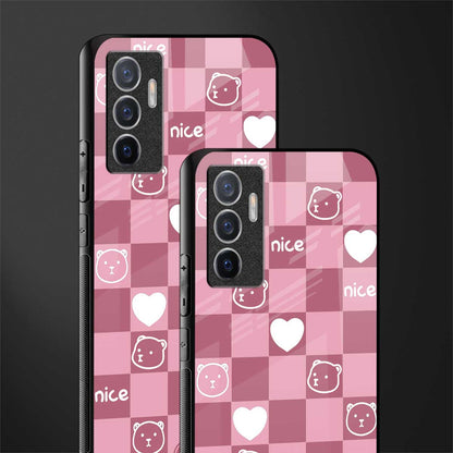 aesthetic bear pattern pink edition glass case for vivo v23e image-2