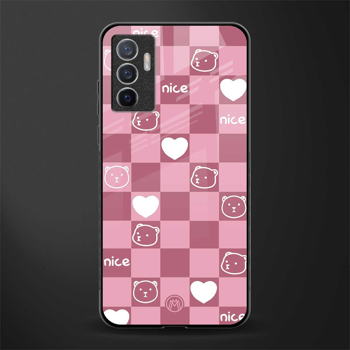 aesthetic bear pattern pink edition glass case for vivo v23e image