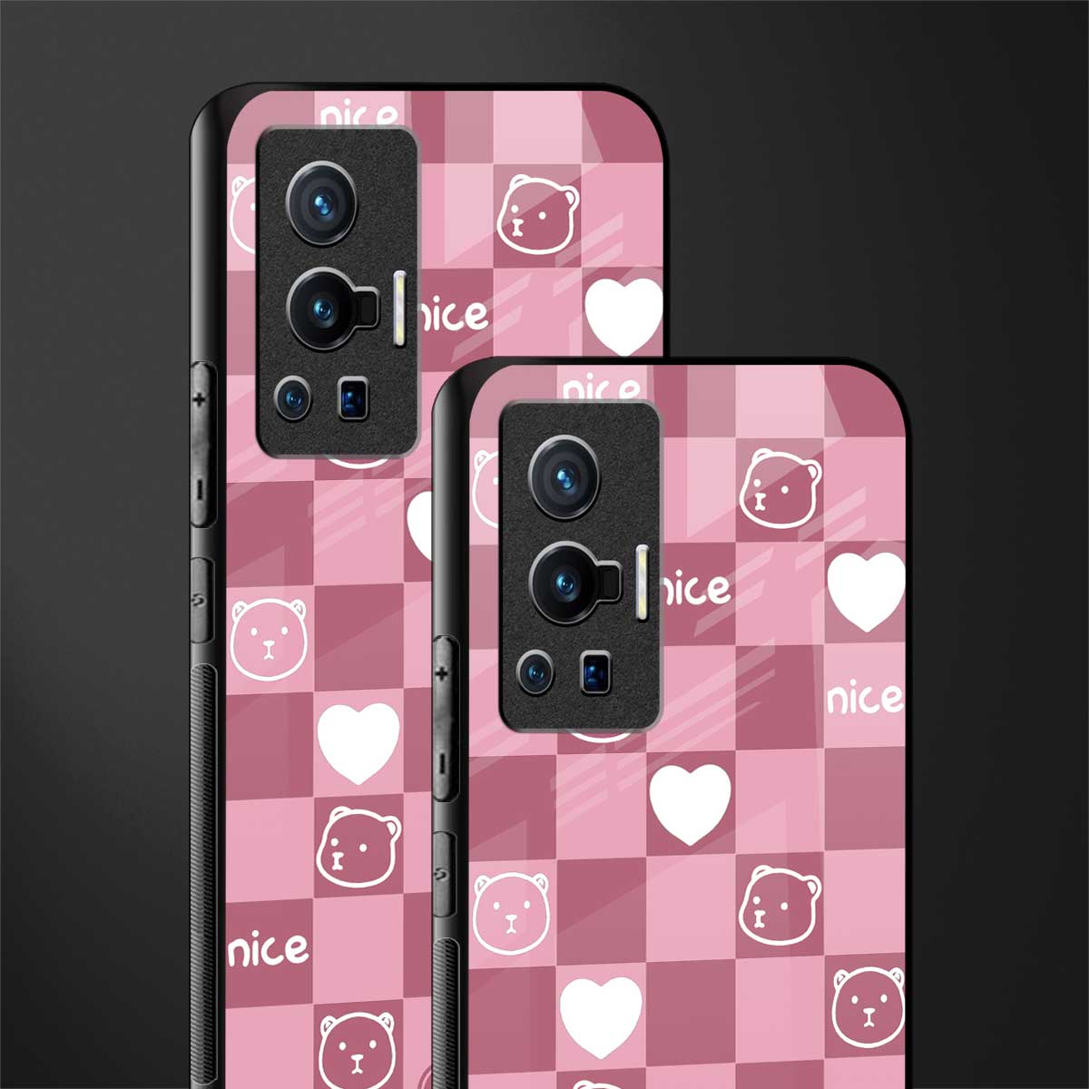 aesthetic bear pattern pink edition glass case for vivo x70 pro image-2