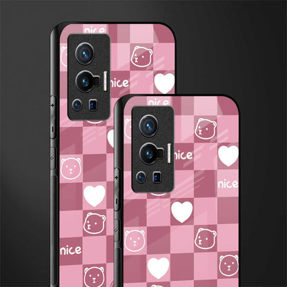 aesthetic bear pattern pink edition glass case for vivo x70 pro image-2