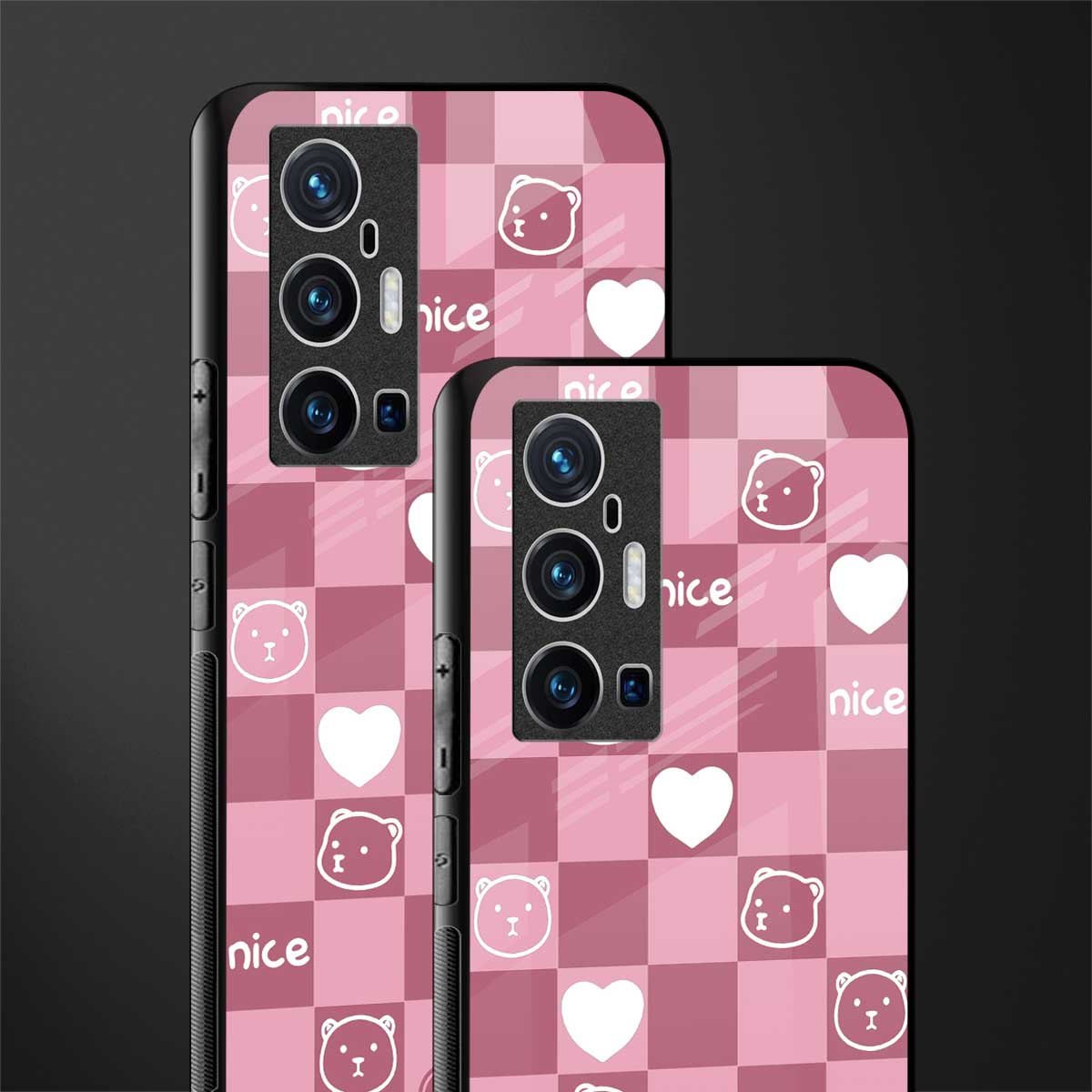 aesthetic bear pattern pink edition glass case for vivo x70 pro plus image-2