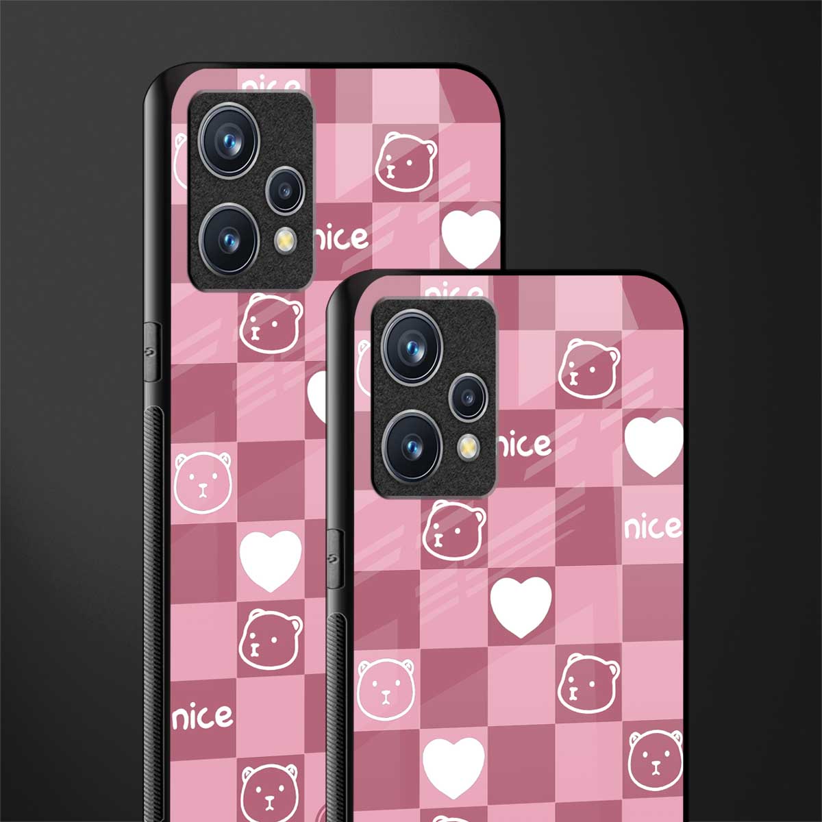 aesthetic bear pattern pink edition glass case for realme 9 pro plus 5g image-2