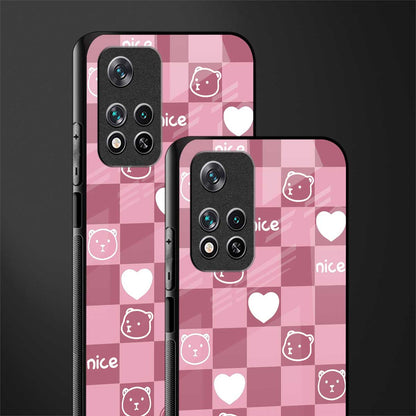aesthetic bear pattern pink edition glass case for poco m4 pro 5g image-2