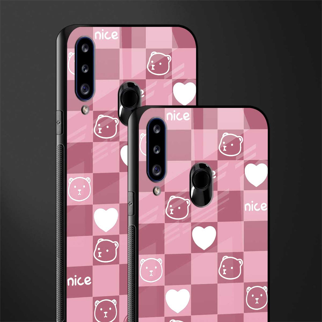 aesthetic bear pattern pink edition glass case for samsung galaxy a20s image-2