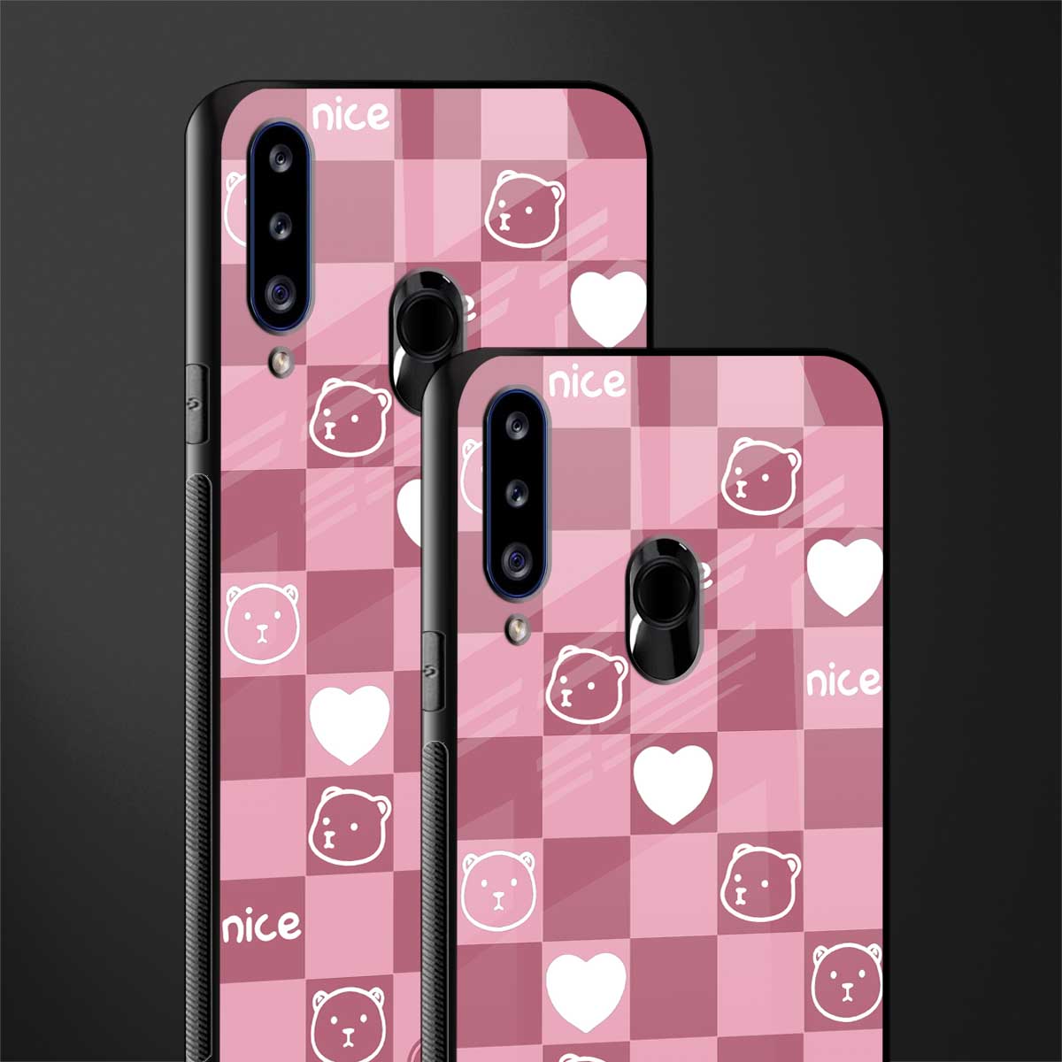 aesthetic bear pattern pink edition glass case for samsung galaxy a20s image-2