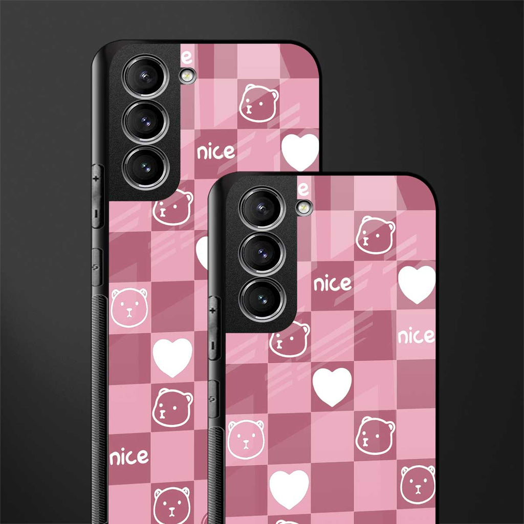aesthetic bear pattern pink edition glass case for samsung galaxy s22 5g image-2