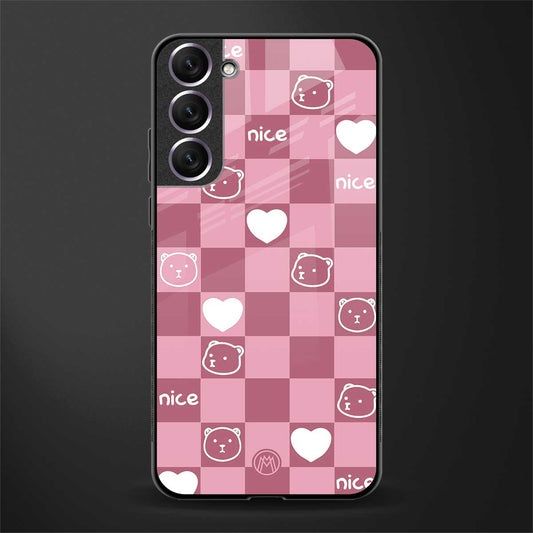 aesthetic bear pattern pink edition glass case for samsung galaxy s21 fe 5g image