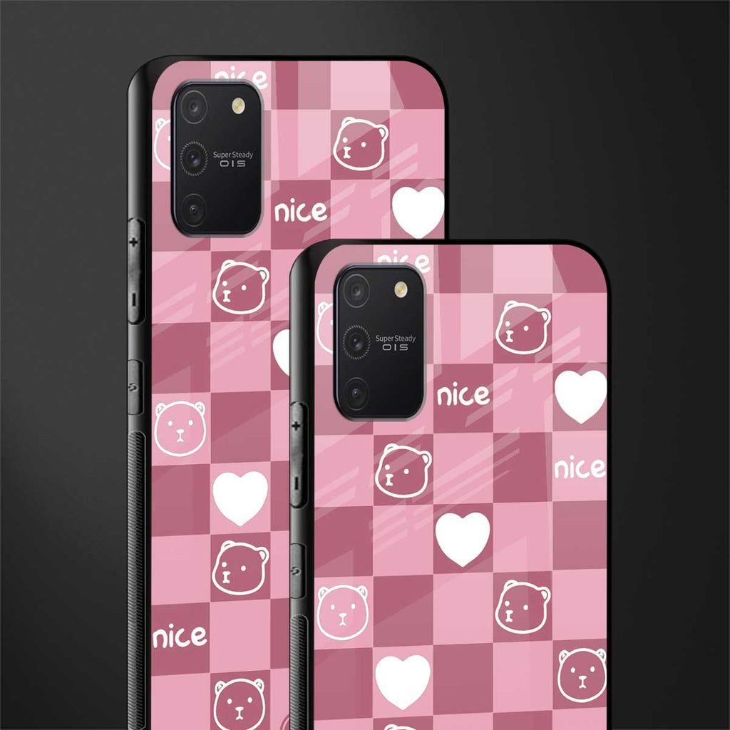 aesthetic bear pattern pink edition glass case for samsung galaxy a91 image-2