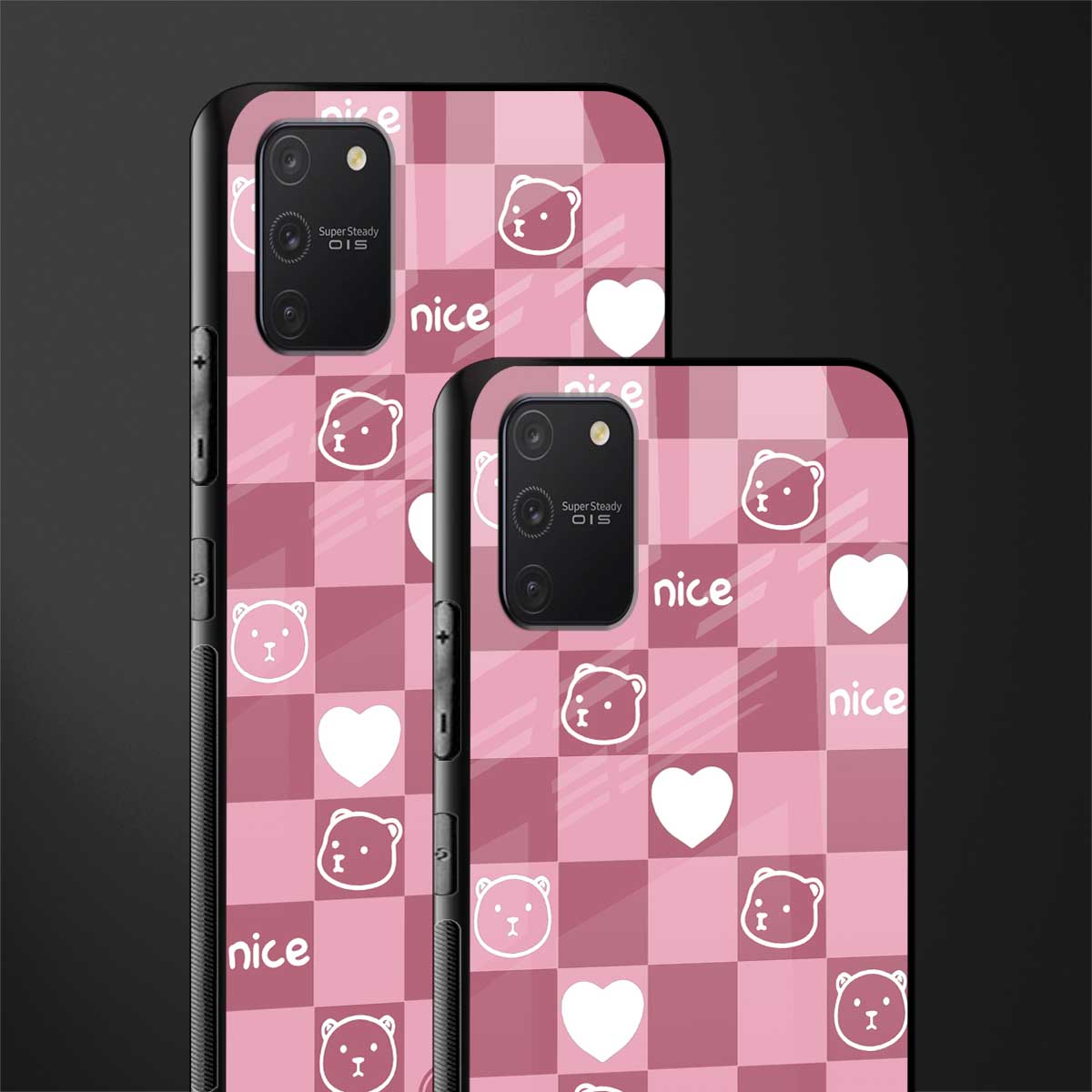 aesthetic bear pattern pink edition glass case for samsung galaxy a91 image-2