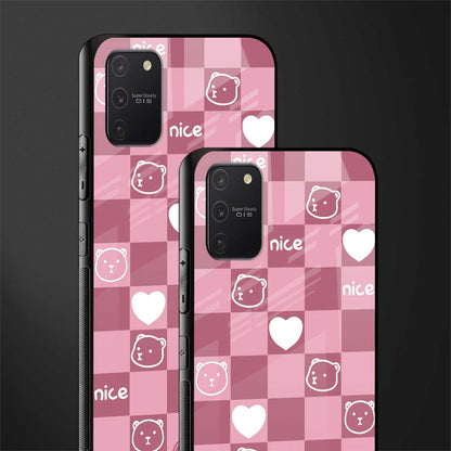 aesthetic bear pattern pink edition glass case for samsung galaxy a91 image-2