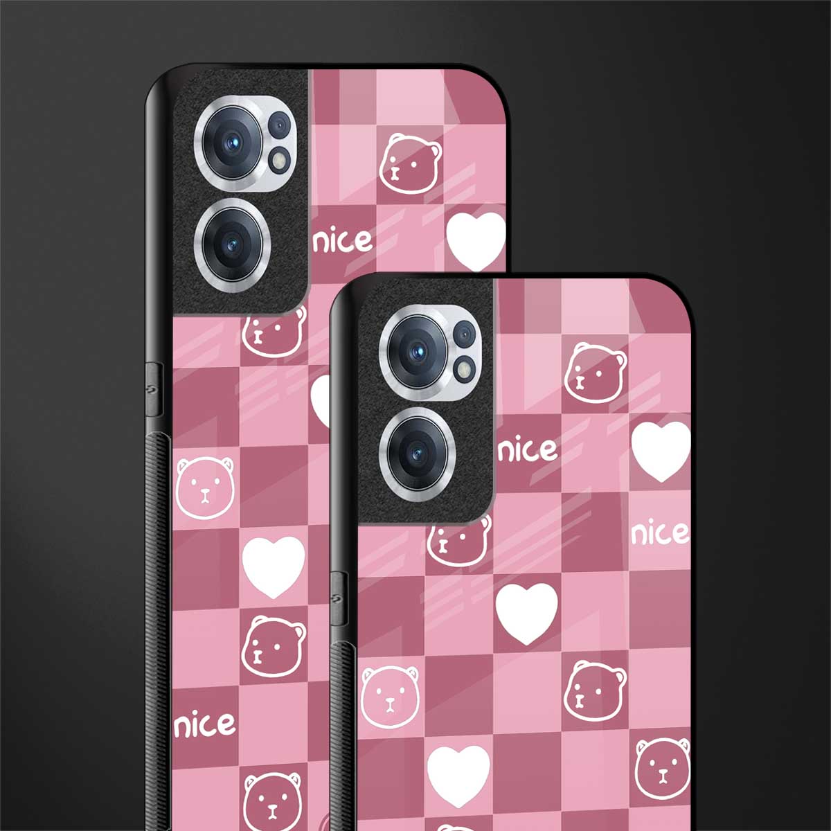 aesthetic bear pattern pink edition glass case for oneplus nord ce 2 5g image-2