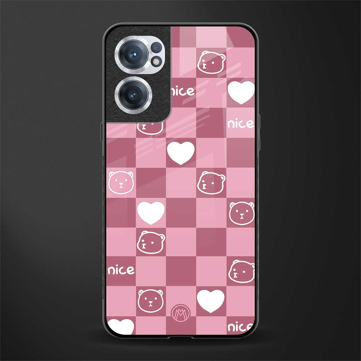 aesthetic bear pattern pink edition glass case for oneplus nord ce 2 5g image