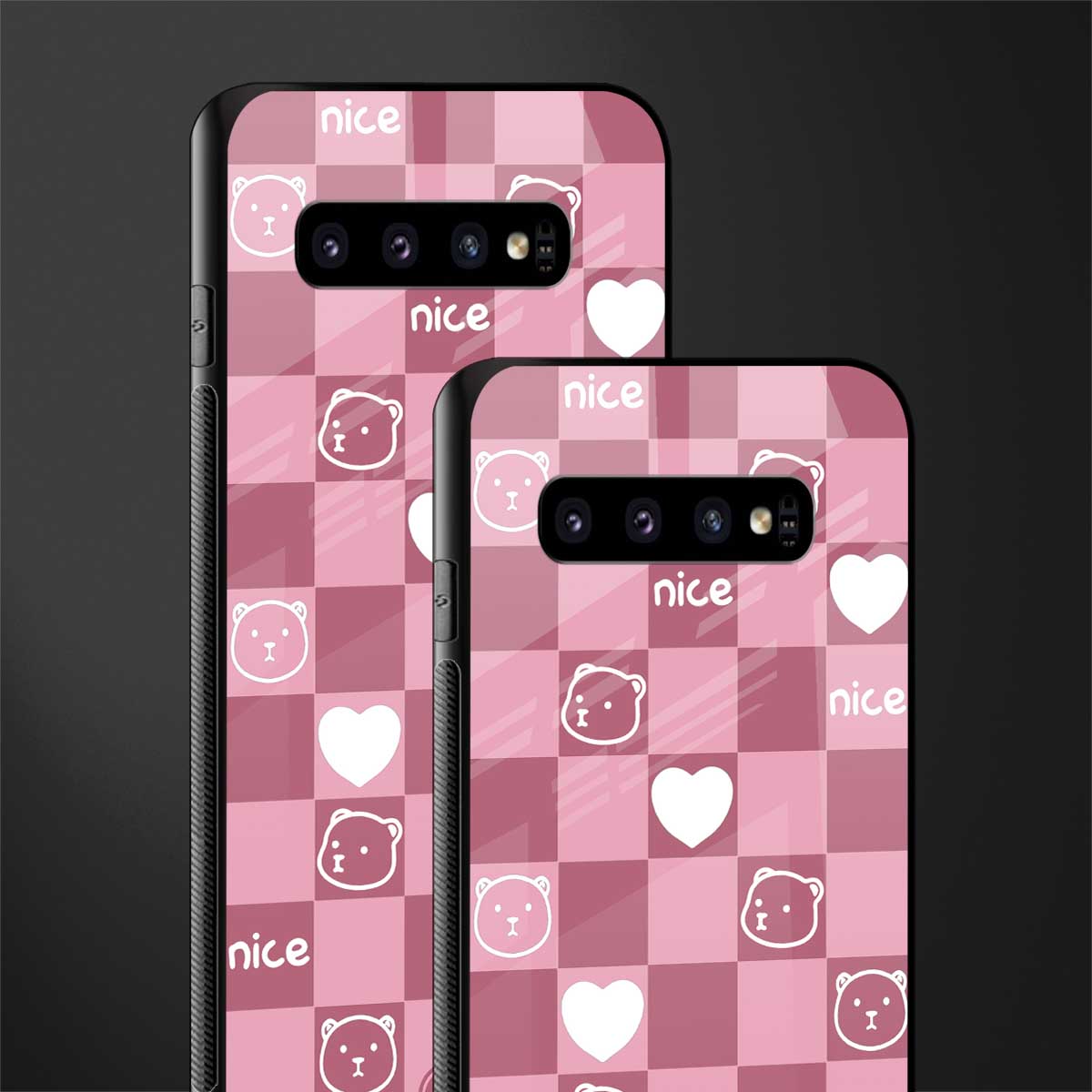 aesthetic bear pattern pink edition glass case for samsung galaxy s10 image-2