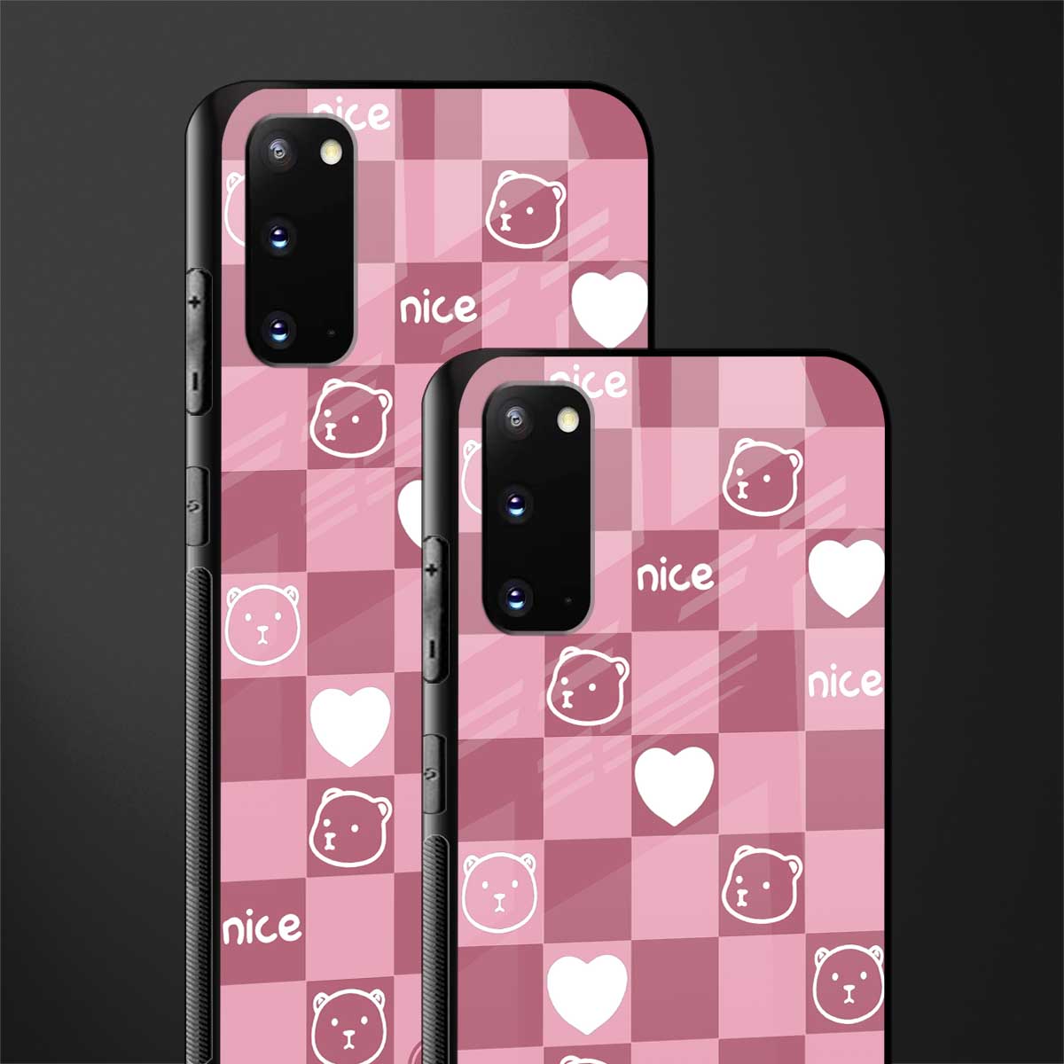 aesthetic bear pattern pink edition glass case for samsung galaxy s20 image-2