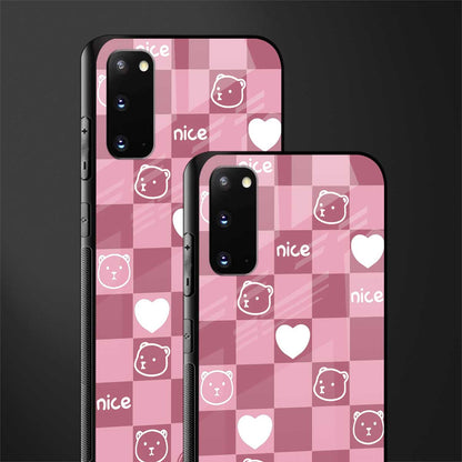 aesthetic bear pattern pink edition glass case for samsung galaxy s20 image-2