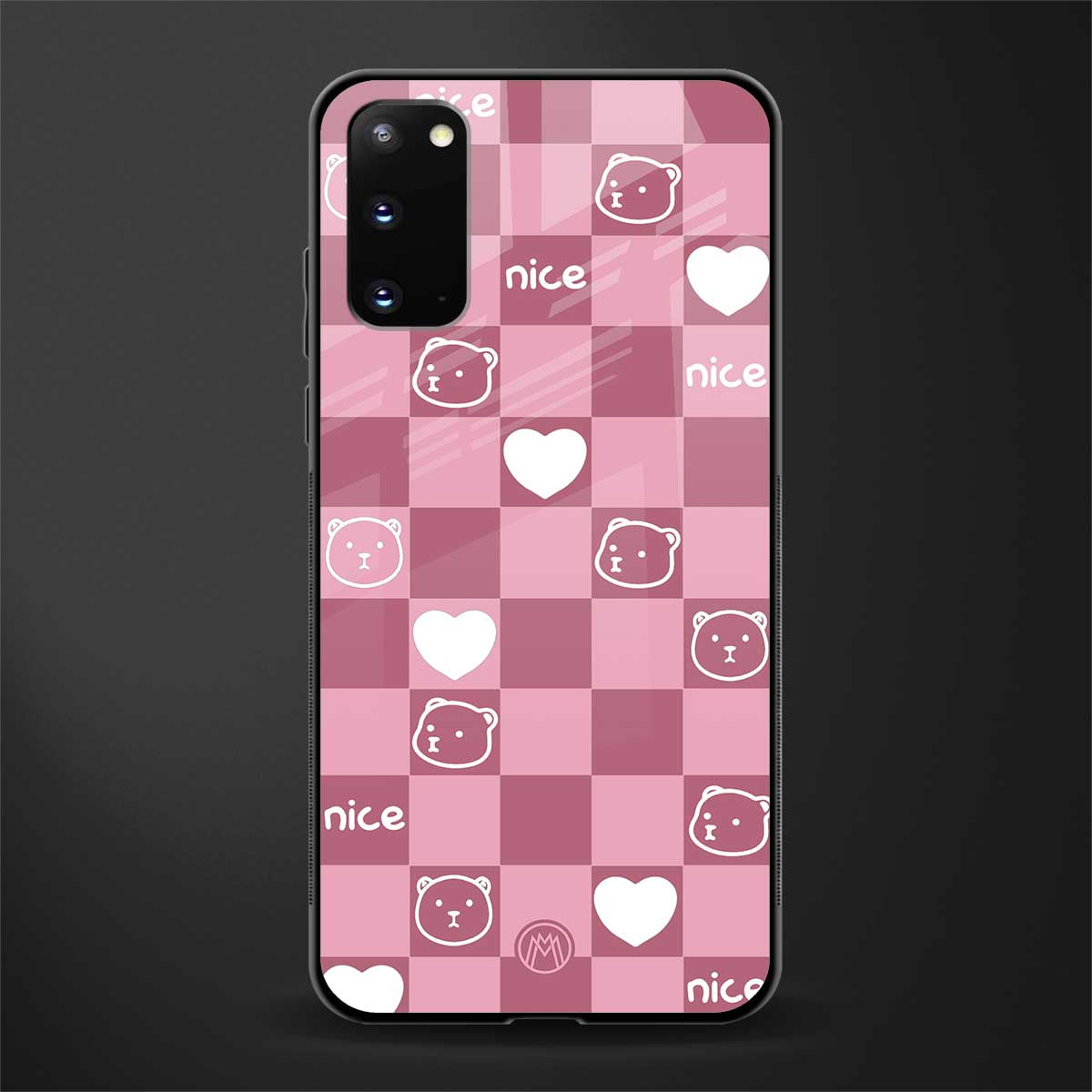 aesthetic bear pattern pink edition glass case for samsung galaxy s20 image