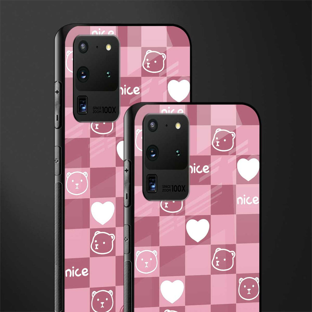 aesthetic bear pattern pink edition glass case for samsung galaxy s20 ultra image-2
