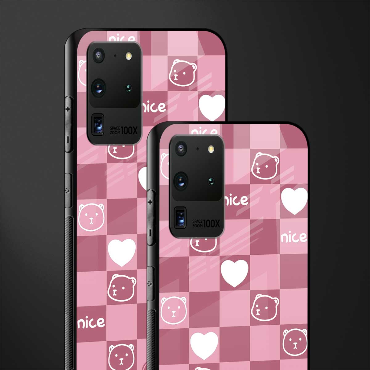 aesthetic bear pattern pink edition glass case for samsung galaxy s20 ultra image-2