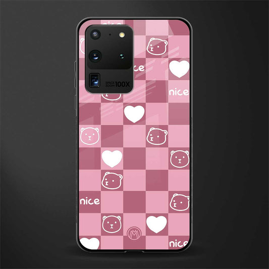 aesthetic bear pattern pink edition glass case for samsung galaxy s20 ultra image