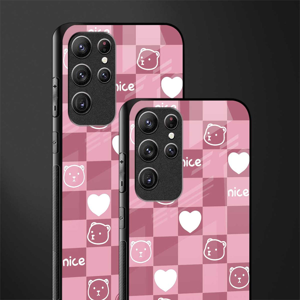 aesthetic bear pattern pink edition glass case for samsung galaxy s22 ultra 5g image-2