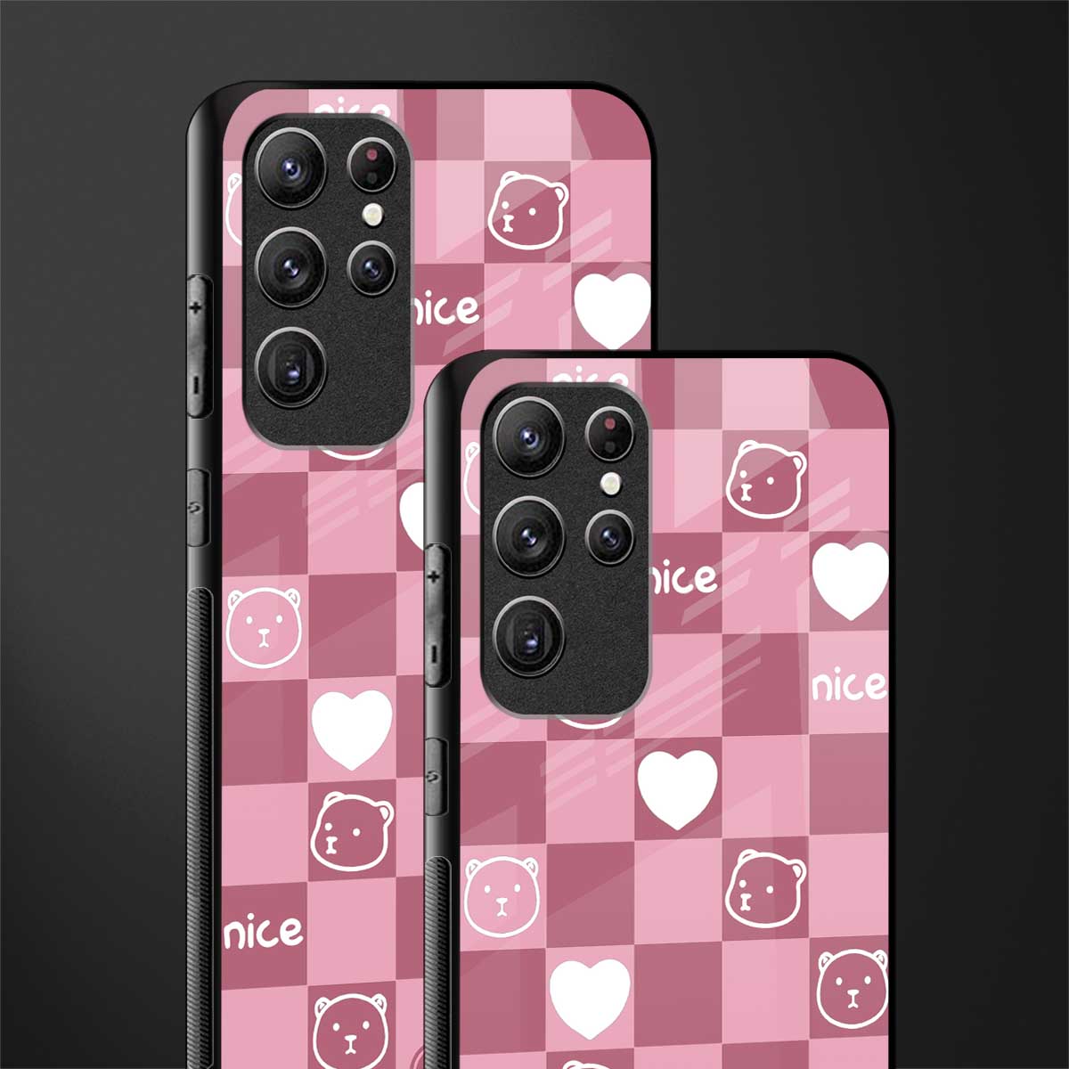 aesthetic bear pattern pink edition glass case for samsung galaxy s22 ultra 5g image-2