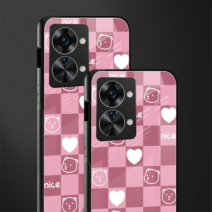 aesthetic bear pattern pink edition glass case for phone case | glass case for oneplus nord 2t 5g
