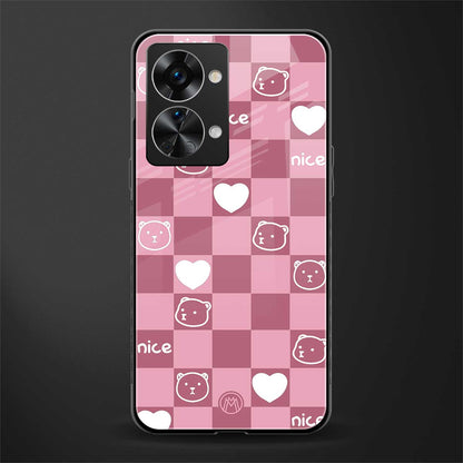 aesthetic bear pattern pink edition glass case for phone case | glass case for oneplus nord 2t 5g