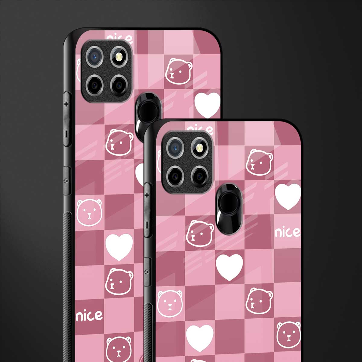 aesthetic bear pattern pink edition glass case for realme narzo 20 image-2