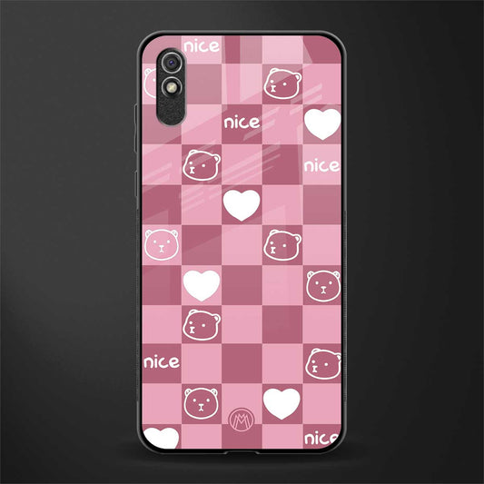 aesthetic bear pattern pink edition glass case for redmi 9a sport image