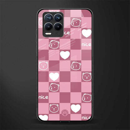 aesthetic bear pattern pink edition glass case for realme 8 pro image