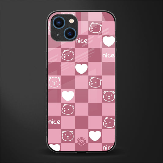 aesthetic bear pattern pink edition glass case for iphone 14 plus image