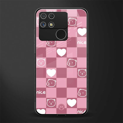 aesthetic bear pattern pink edition back phone cover | glass case for realme narzo 50a