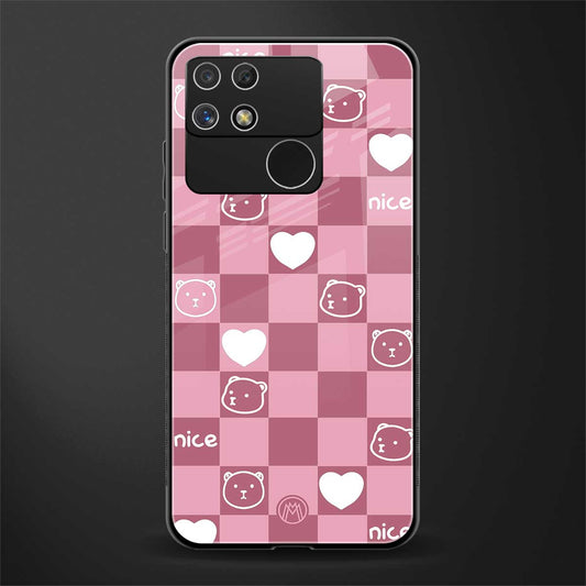 aesthetic bear pattern pink edition back phone cover | glass case for realme narzo 50a