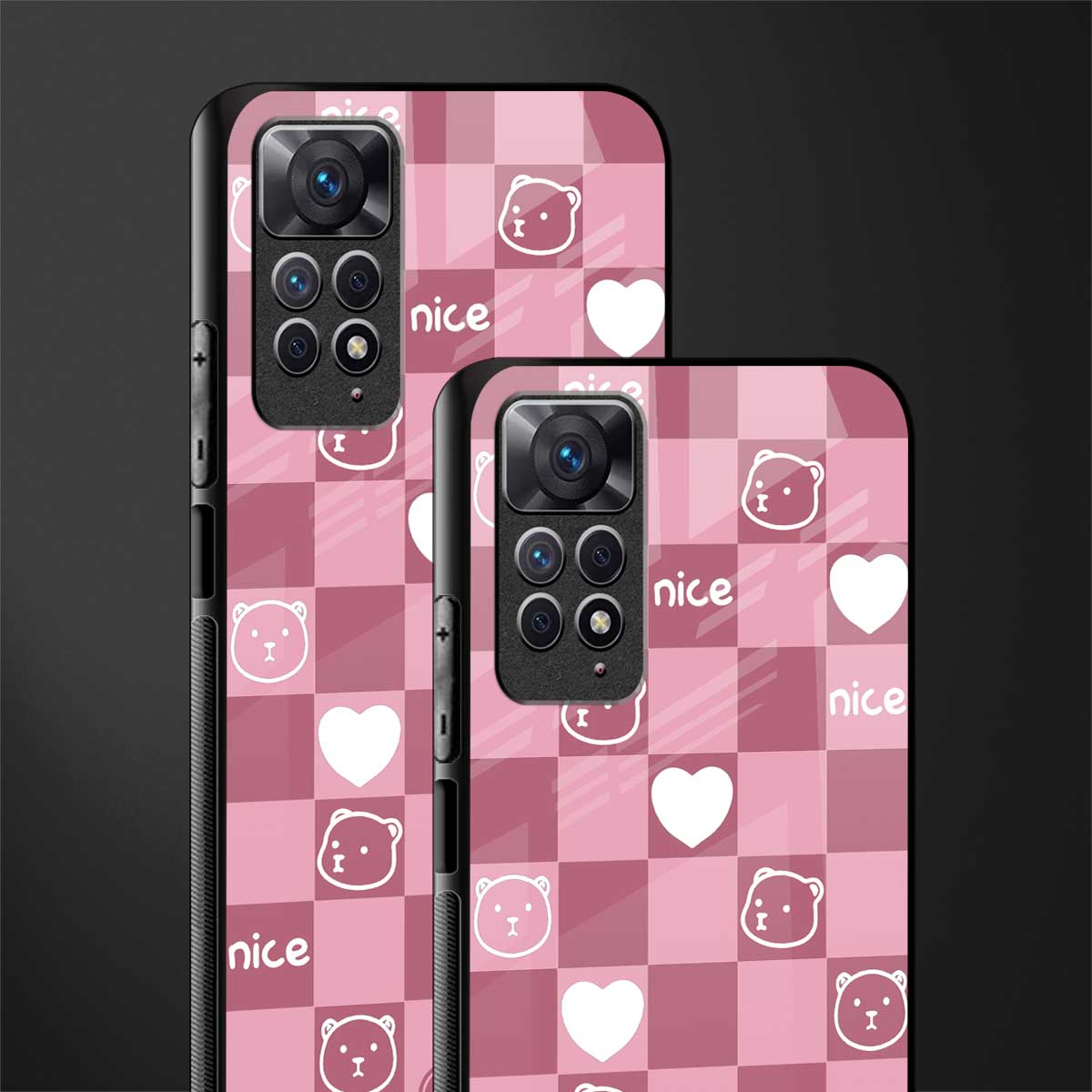 aesthetic bear pattern pink edition back phone cover | glass case for redmi note 11 pro plus 4g/5g
