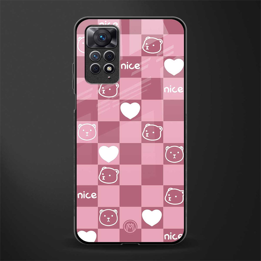 aesthetic bear pattern pink edition back phone cover | glass case for redmi note 11 pro plus 4g/5g