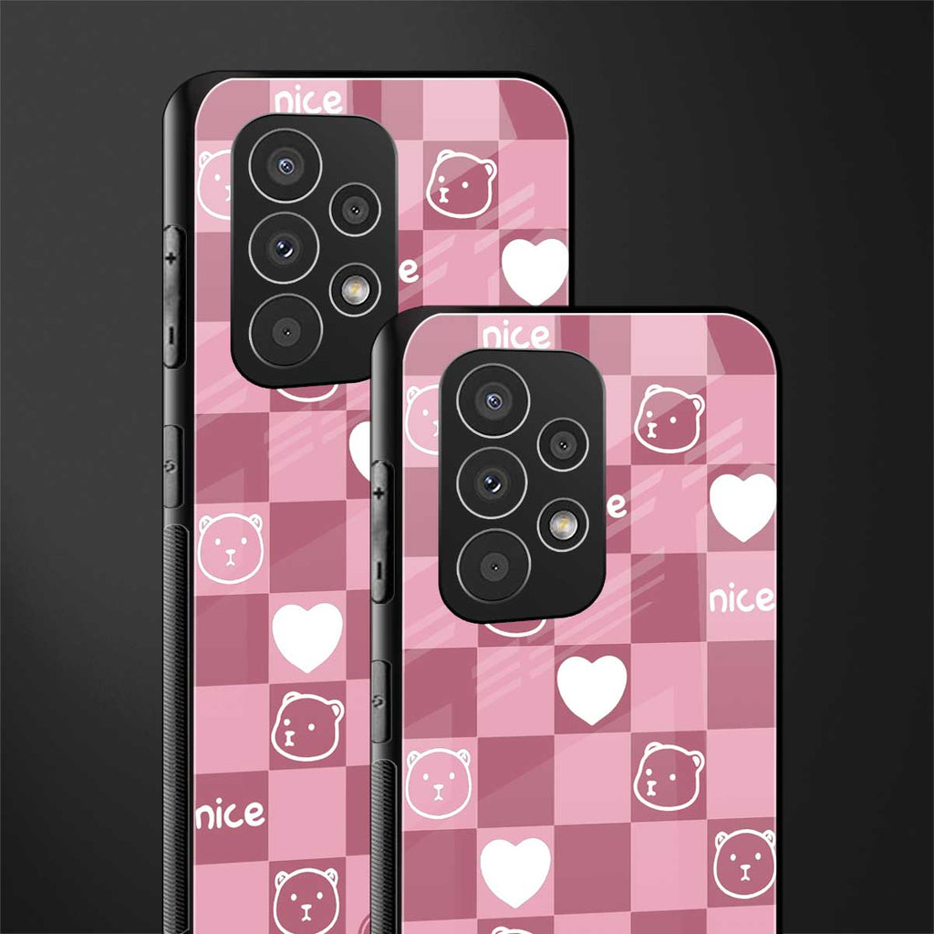 aesthetic bear pattern pink edition back phone cover | glass case for samsung galaxy a53 5g